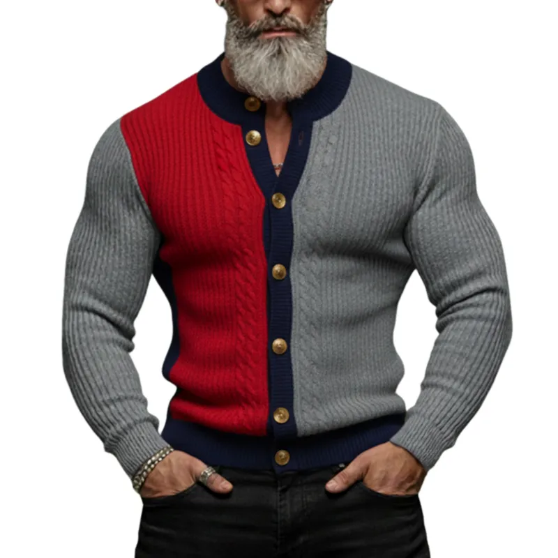 Men's Casual And Stylish Color-blocked Knitted Slim-fit Cardigan Sweater MTA1569K2K sold by Manly