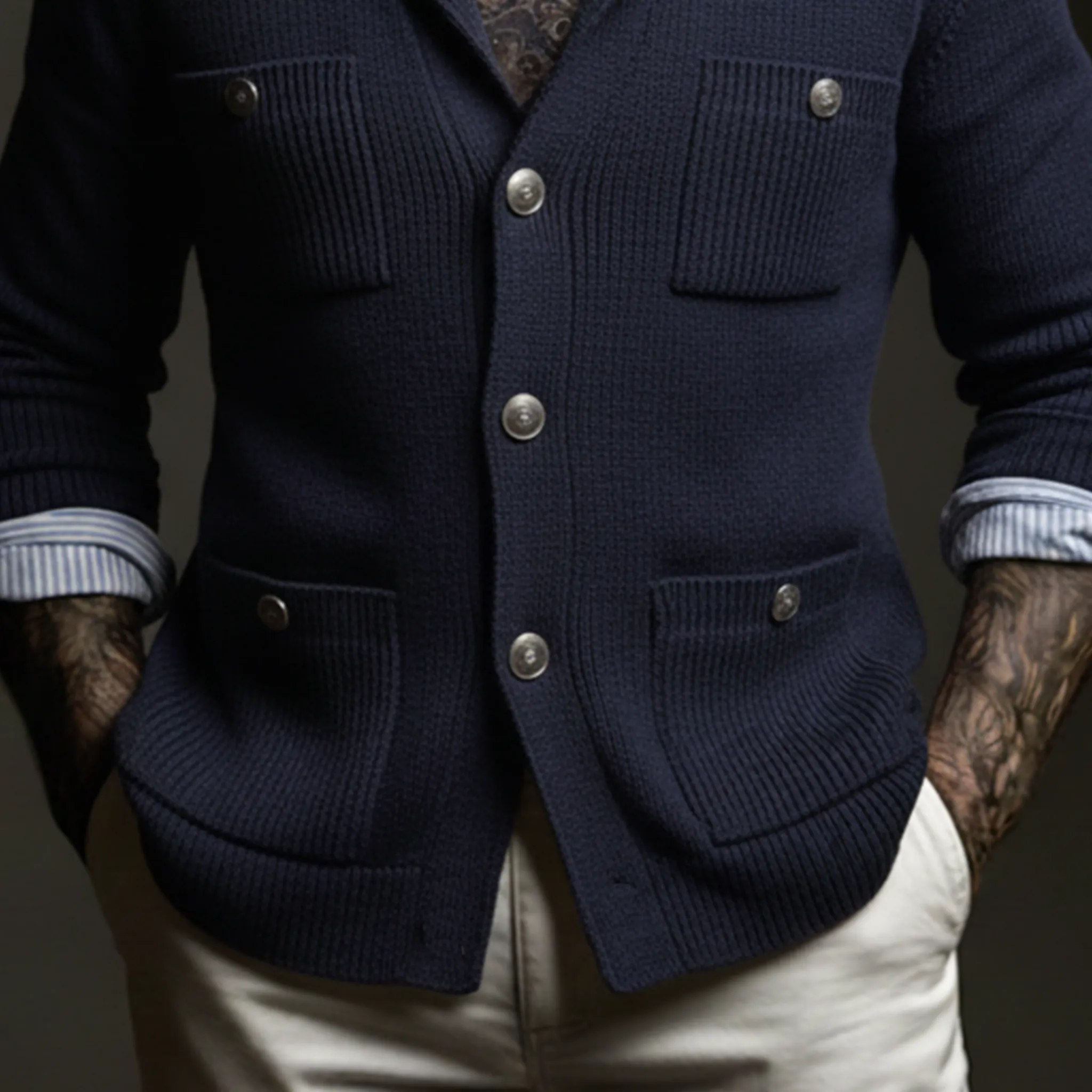 Men's Classic Business Multi-Pocket Knit Cardigan MTA1550K1K sold by Manly product image thumbnail 5