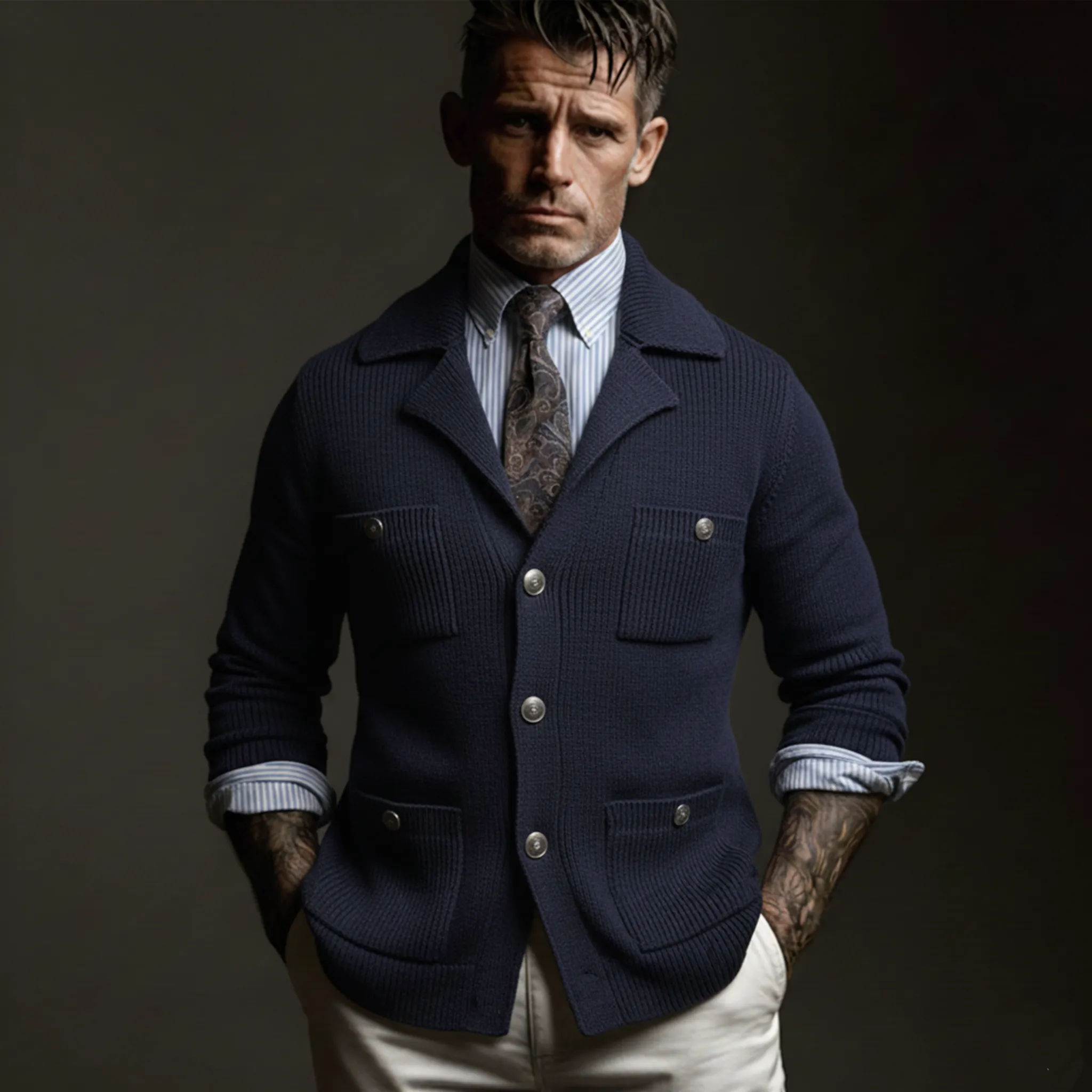 Men's Classic Business Multi-Pocket Knit Cardigan MTA1550K1K sold by Manly product image thumbnail 2