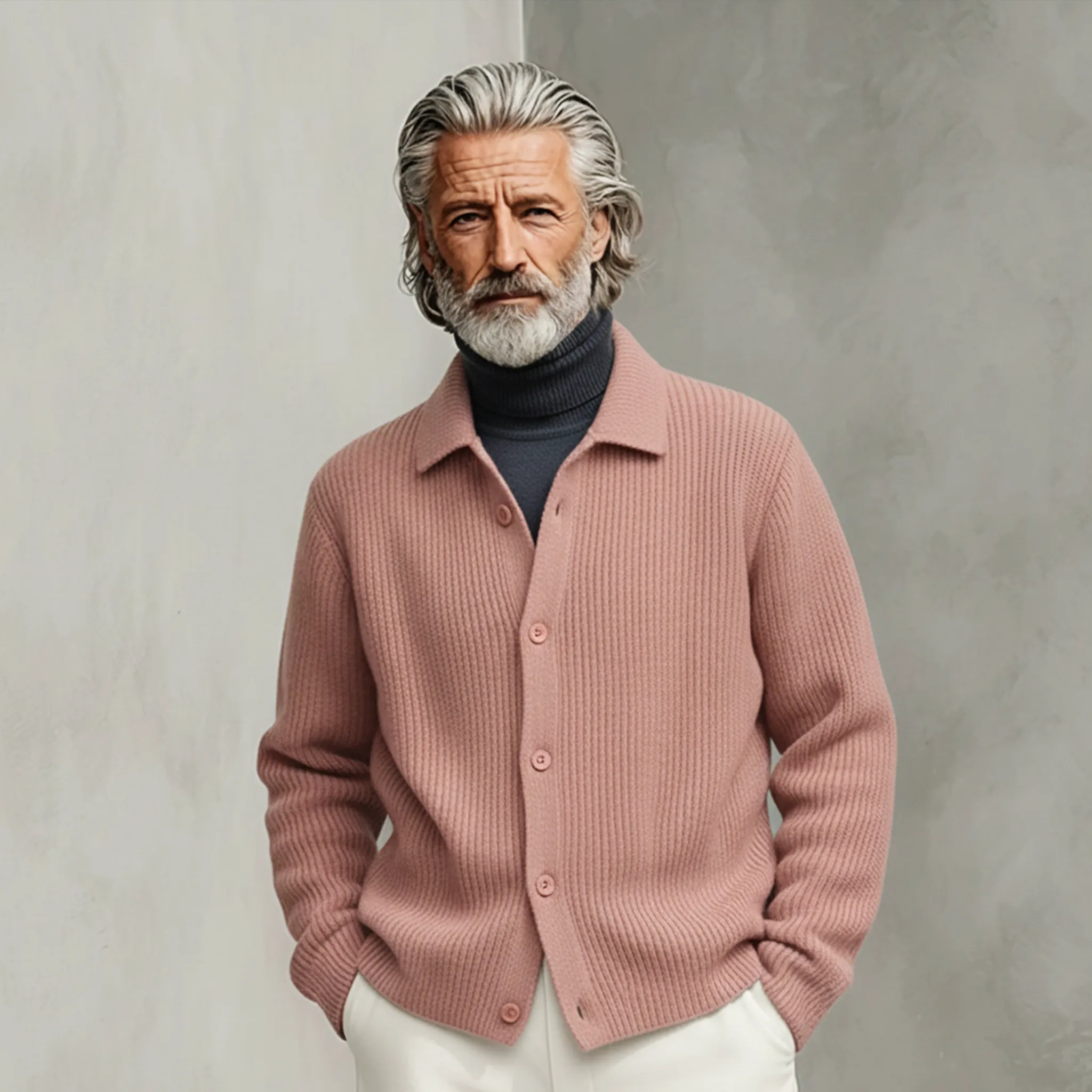 Men's Classic Casual Pink Collared Knit Cardigan MTA1530K2K sold by Manly product image thumbnail 2