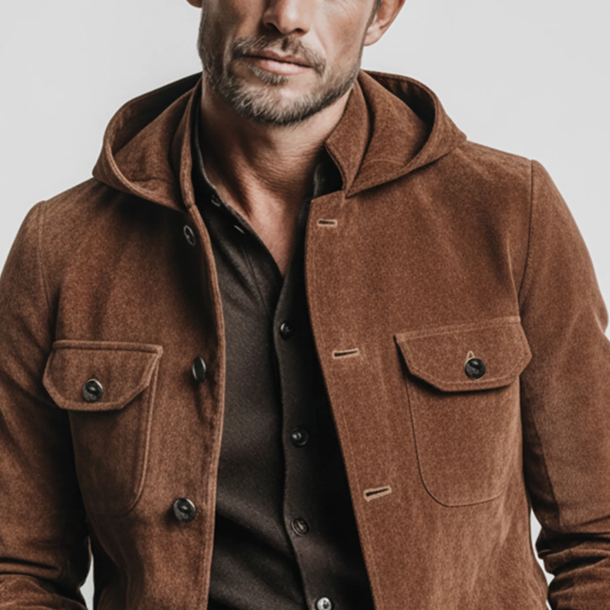 Men's Classic Casual Hooded Faux Suede Single-Breasted Jacket MTA1536K1K sold by Manly product image thumbnail 4