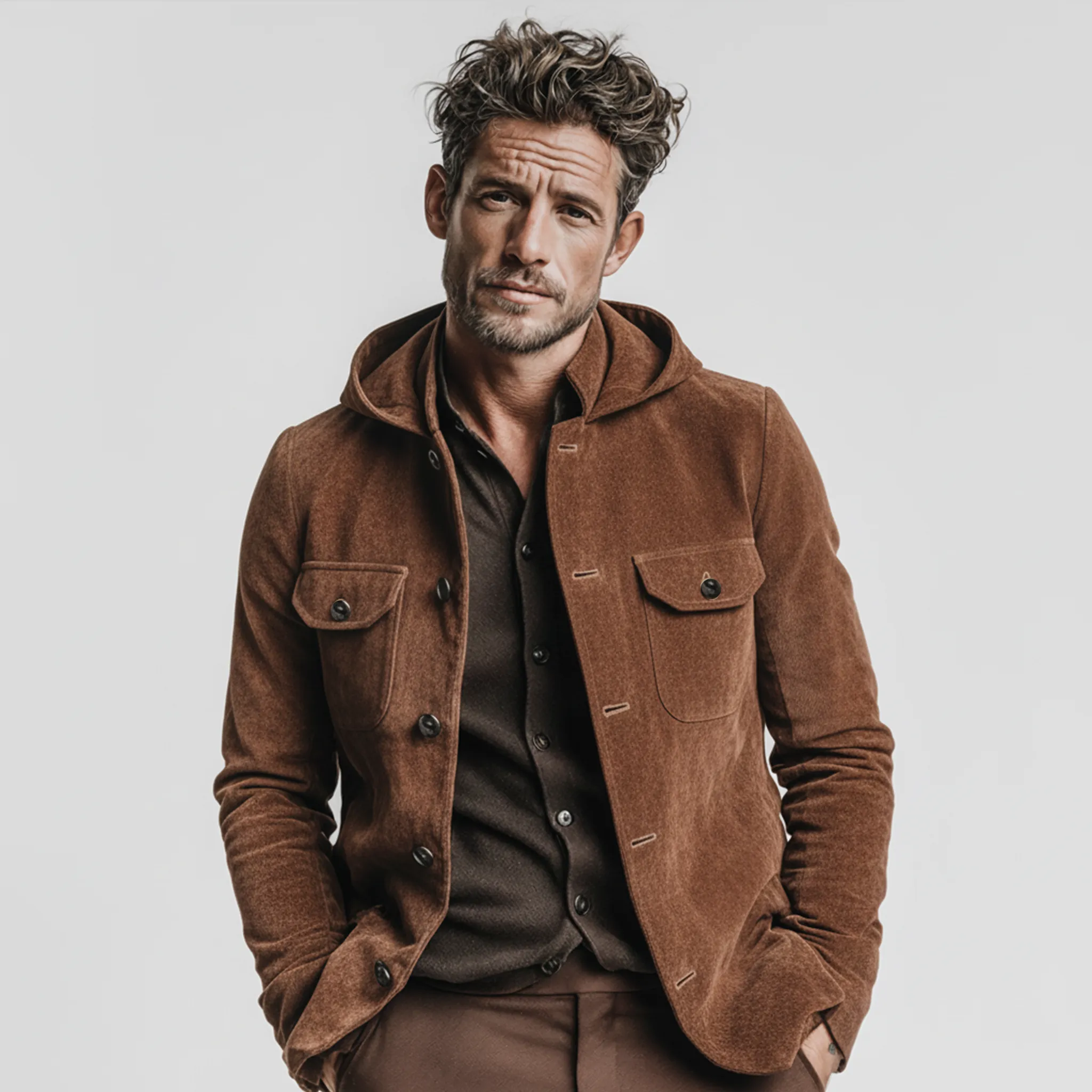 Men's Classic Casual Hooded Faux Suede Single-Breasted Jacket MTA1536K1K sold by Manly product image thumbnail 2