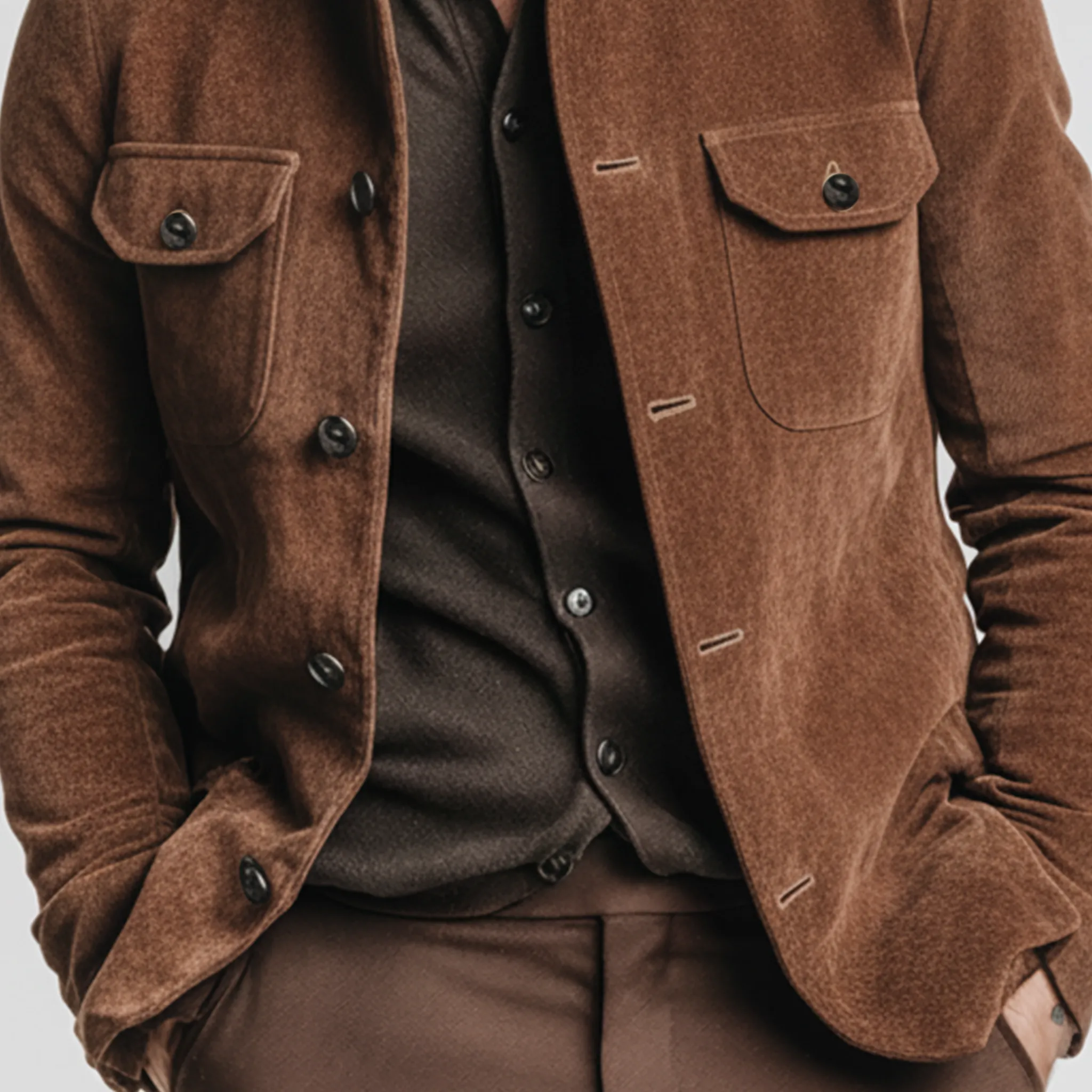 Men's Classic Casual Hooded Faux Suede Single-Breasted Jacket MTA1536K1K sold by Manly product image thumbnail 5