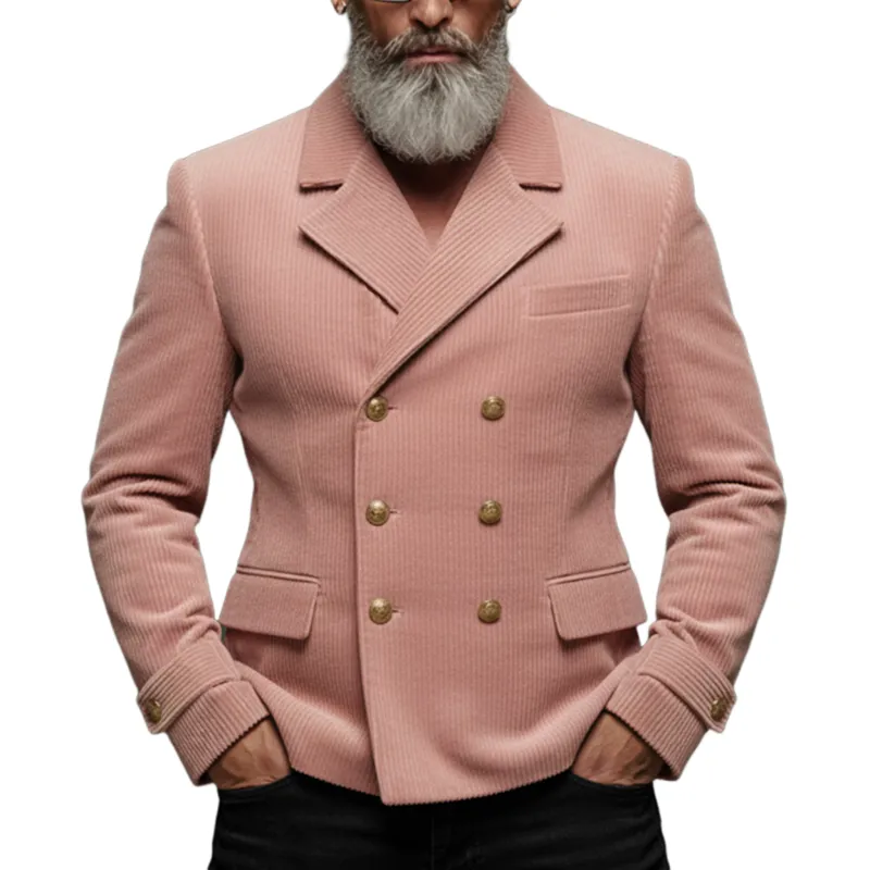 Men's Classic Retro Pink Corduroy Double-breasted Jacket Men's Classic Retro Pink Corduroy Double-breasted Jacket MTA1538K5K made by Manly