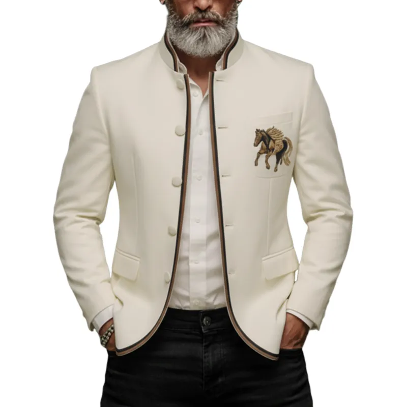 Men's Classic Retro Stand Collar Cotton Blend Embroidered Jacket MTA1466K3K sold by Manly