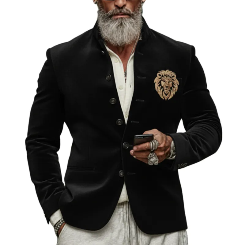 Men's Classic Retro Stand-up Collar Embroidered Slim-fit Single-breasted Jacket MTA1473K4K sold by Manly