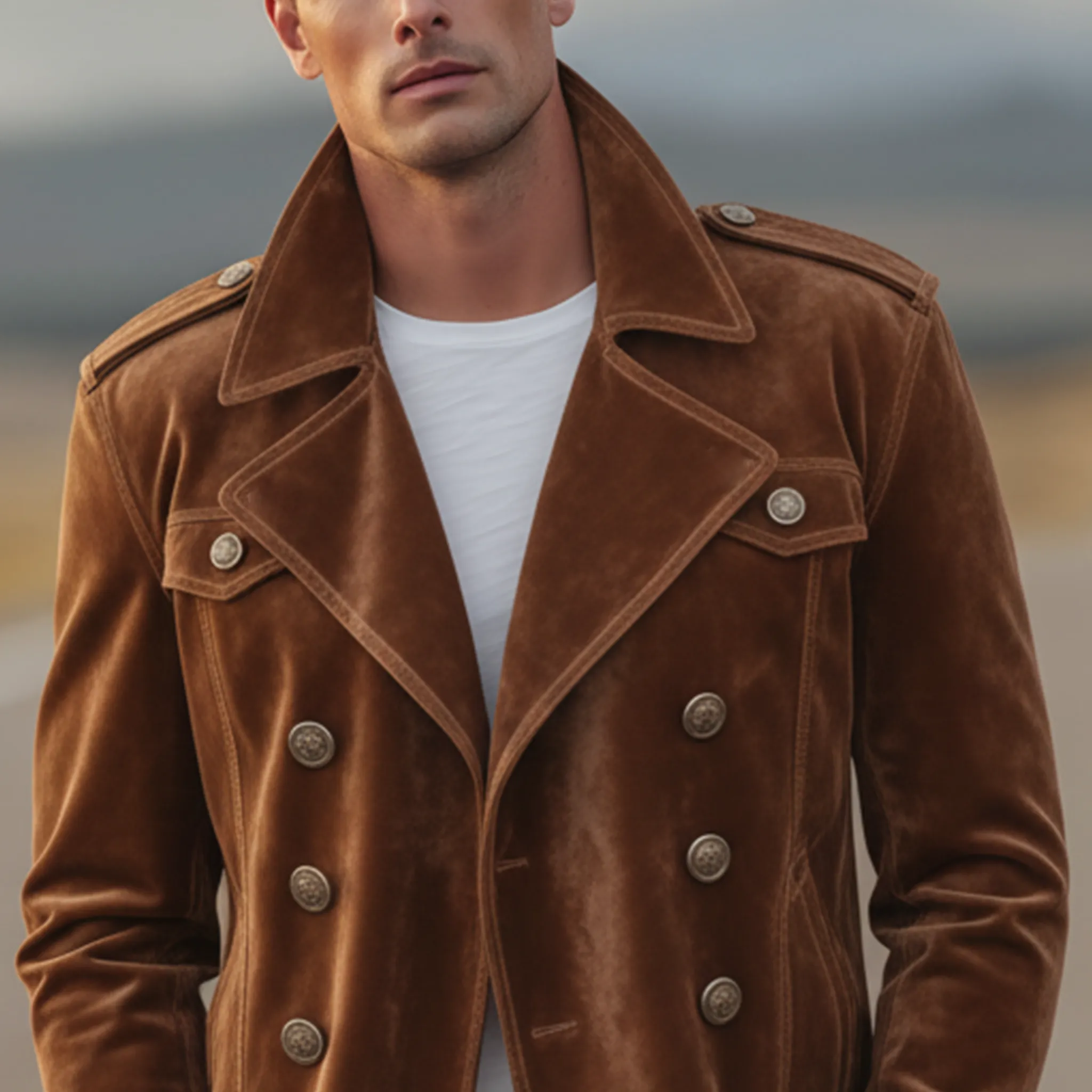 Men's Classic Retro Western Style Double-breasted Faux Velvet Lapel Jacket MTA1435K3K sold by Manly product image thumbnail 4