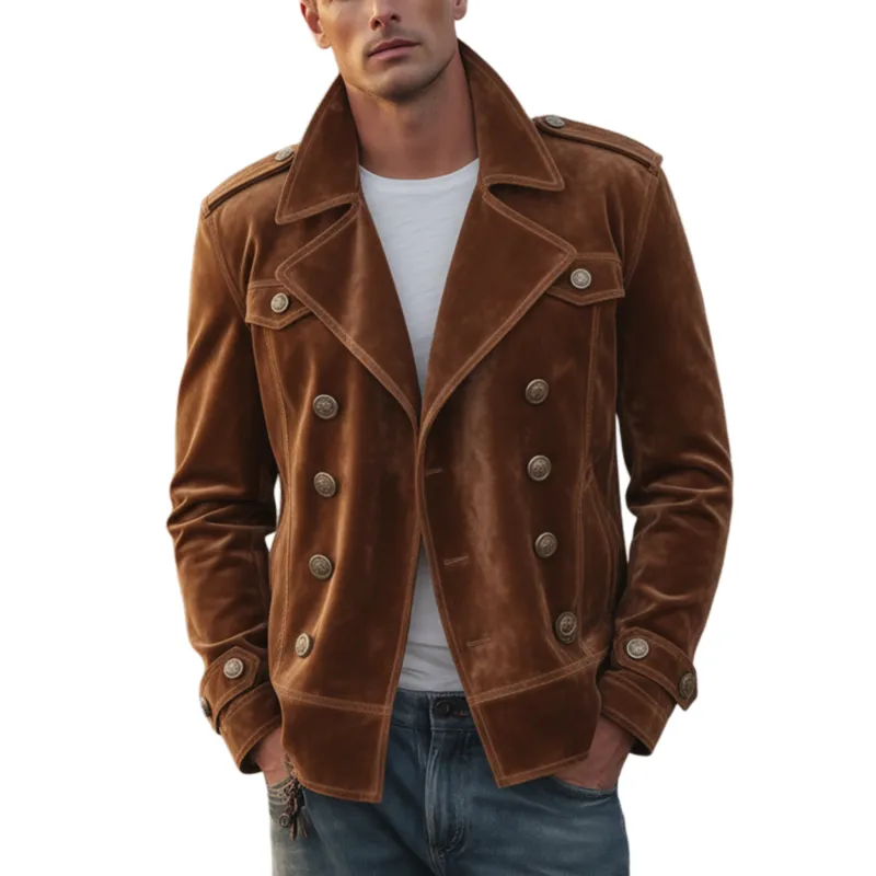 Men's Classic Retro Western Style Double-breasted Faux Velvet Lapel Jacket MTA1435K3K sold by Manly