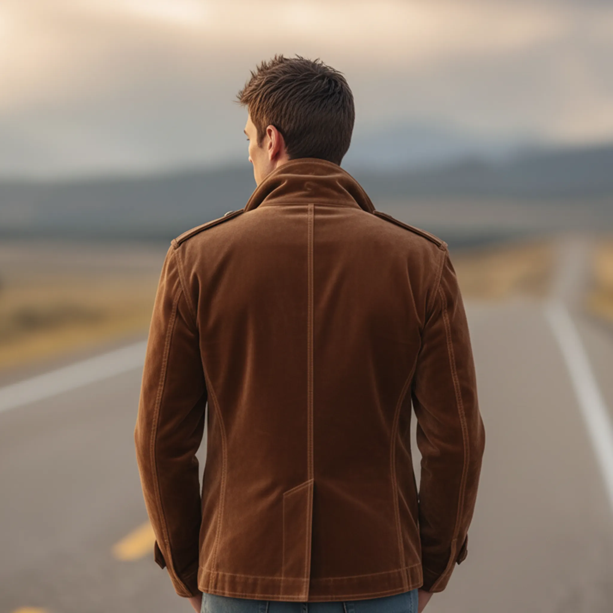 Men's Classic Retro Western Style Double-breasted Faux Velvet Lapel Jacket MTA1435K3K sold by Manly product image thumbnail 3