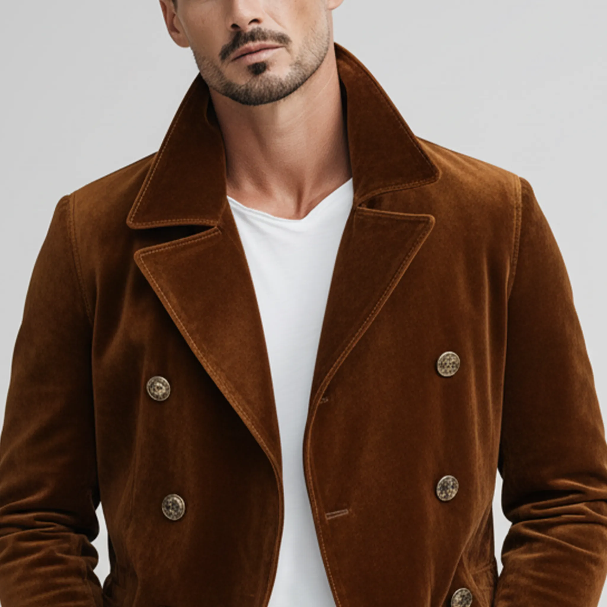 Men's Classic Retro Lapel Double-breasted Faux Velvet Jacket MTA1406K9K sold by Manly product image thumbnail 4