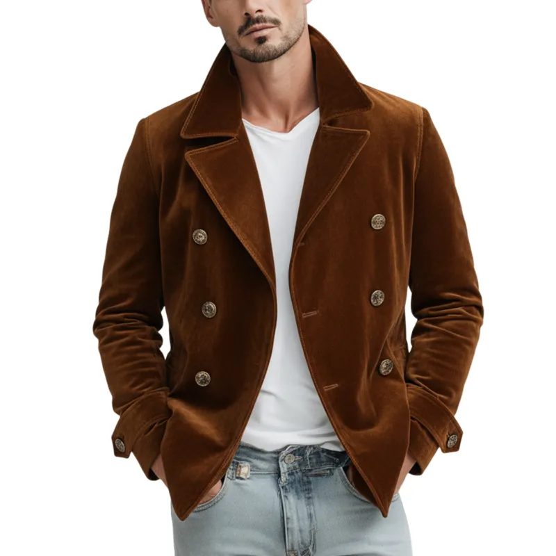 Men's Classic Retro Lapel Double-breasted Faux Velvet Jacket MTA1406K9K sold by Manly