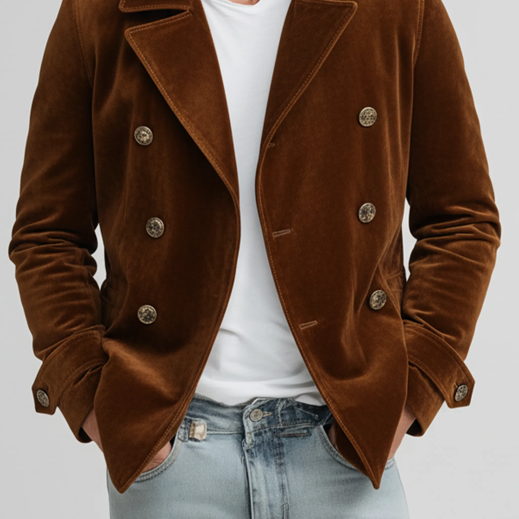 Men's Classic Retro Lapel Double-breasted Faux Velvet Jacket MTA1406K9K sold by Manly product image thumbnail 5