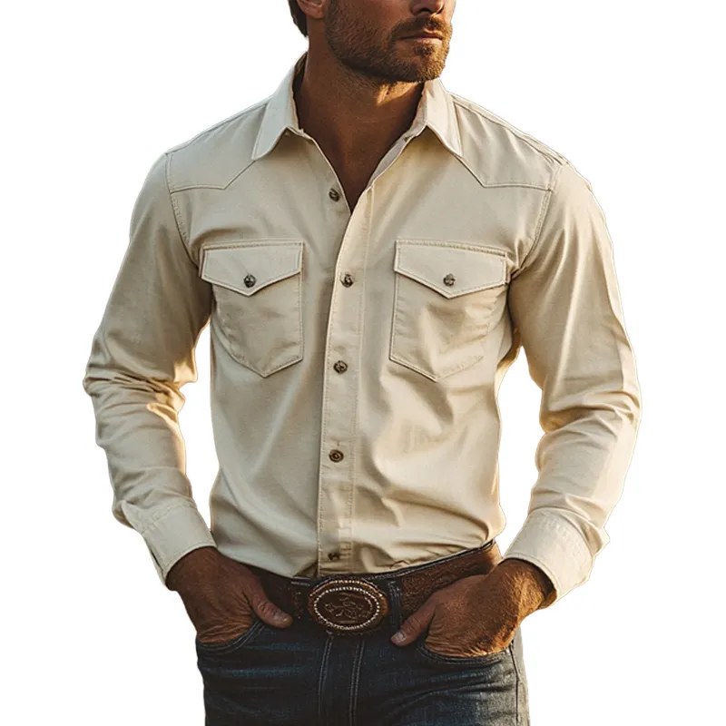 Men's Solid Color Cotton Blend Collared Long-sleeved Shirt MTA1378K1X sold by Manly