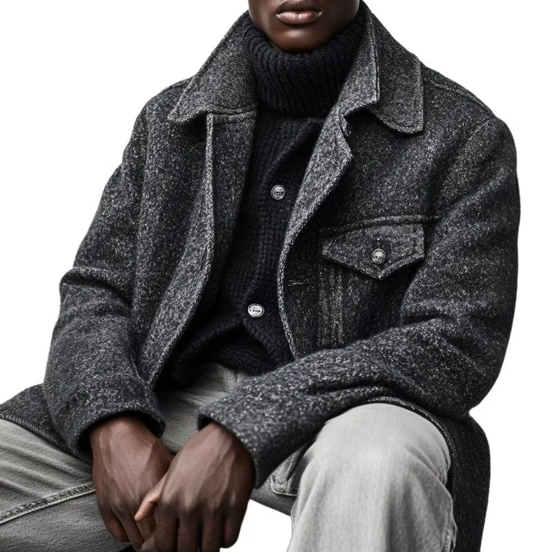 Men's Cotton Blend Lapel Multi-pocket Mid-length Coat MTA1540K8X sold by Manly