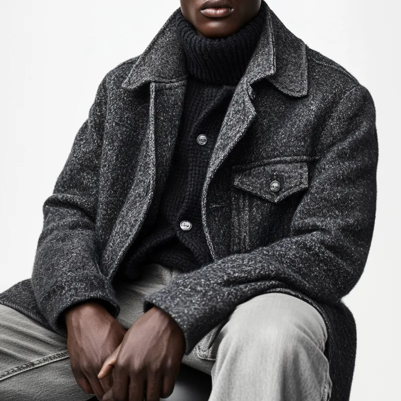 Men's Cotton Blend Lapel Multi-pocket Mid-length Coat MTA1540K8X sold by Manly product image thumbnail 2