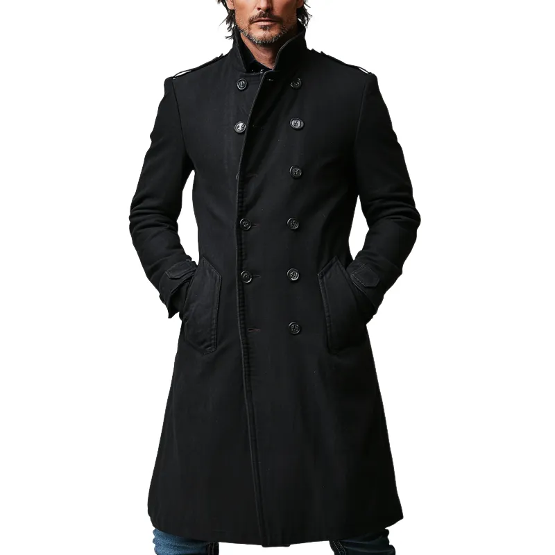 Men's Solid Color Cotton Blend Double-breasted Lapel Long Coat MTA1591K5X sold by Manly