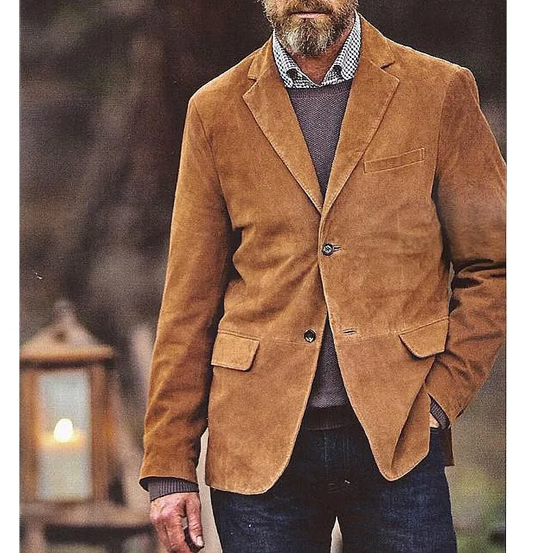 Men'S Vintage Solid Suede Lapel Blazer 82893217Y sold by Manly product image thumbnail 2