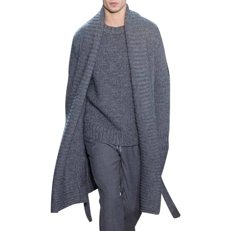 Men'S Vintage Solid Color Shawl Collar Long Knitted Cardigan 42100217Y sold by Manly