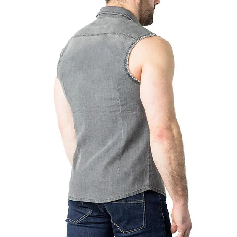 Men's Vintage Lapel Sleeveless Denim Shirt 59950566M sold by Manly product image thumbnail 3