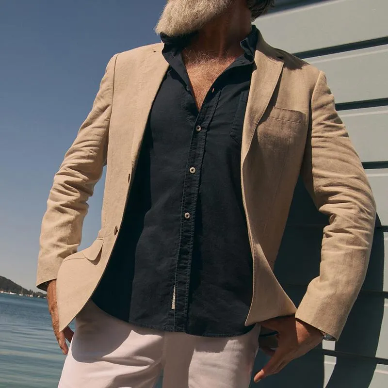 Men's Vintage Linen Lapel Single Breasted Solid Color Blazer 33296140M sold by Manly product image thumbnail 2