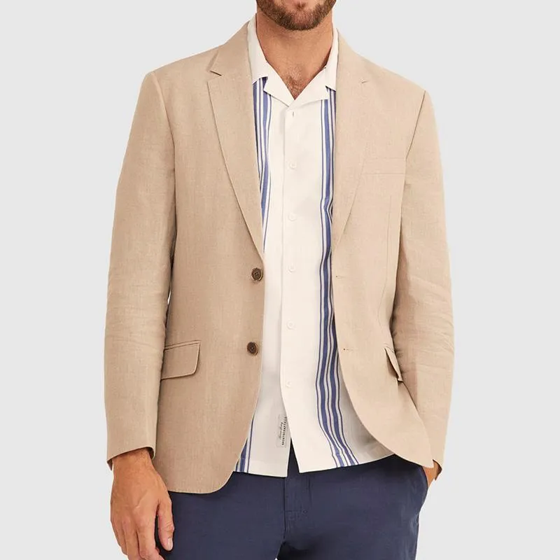 Men's Vintage Linen Lapel Single Breasted Solid Color Blazer 33296140M sold by Manly product image thumbnail 3