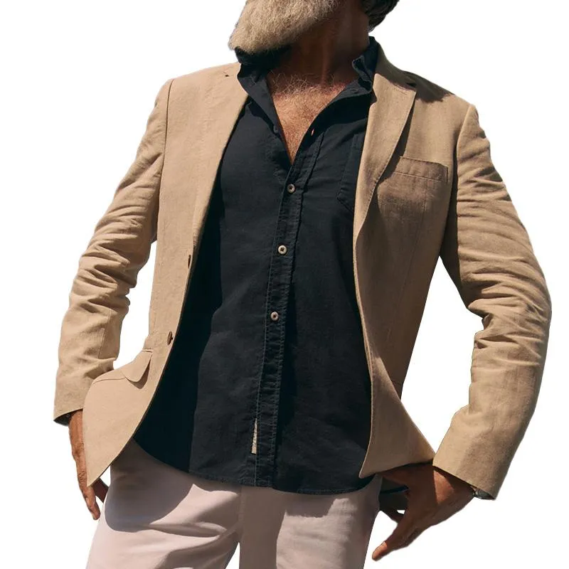 Men's Vintage Linen Lapel Single Breasted Solid Color Blazer 33296140M sold by Manly