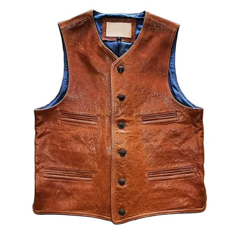 MEN'S VINTAGE SINGLE BREASTED LEATHER VEST M40 sold by Manly