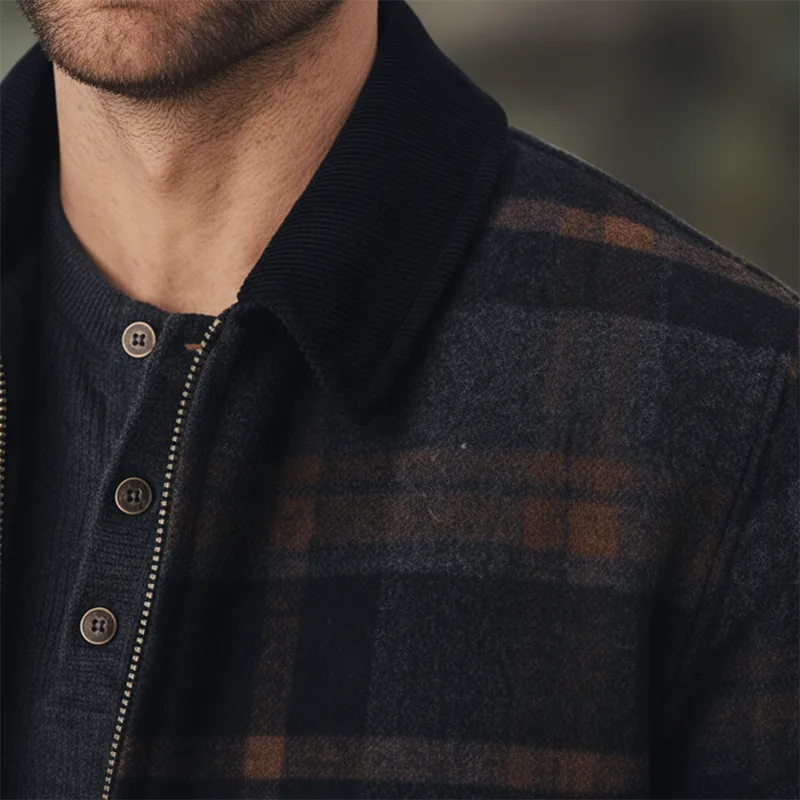 Men's Winter Retro Color-blocked Plaid Faux Wool Zip-up Jacket MTA1804K0P sold by Manly product image thumbnail 4
