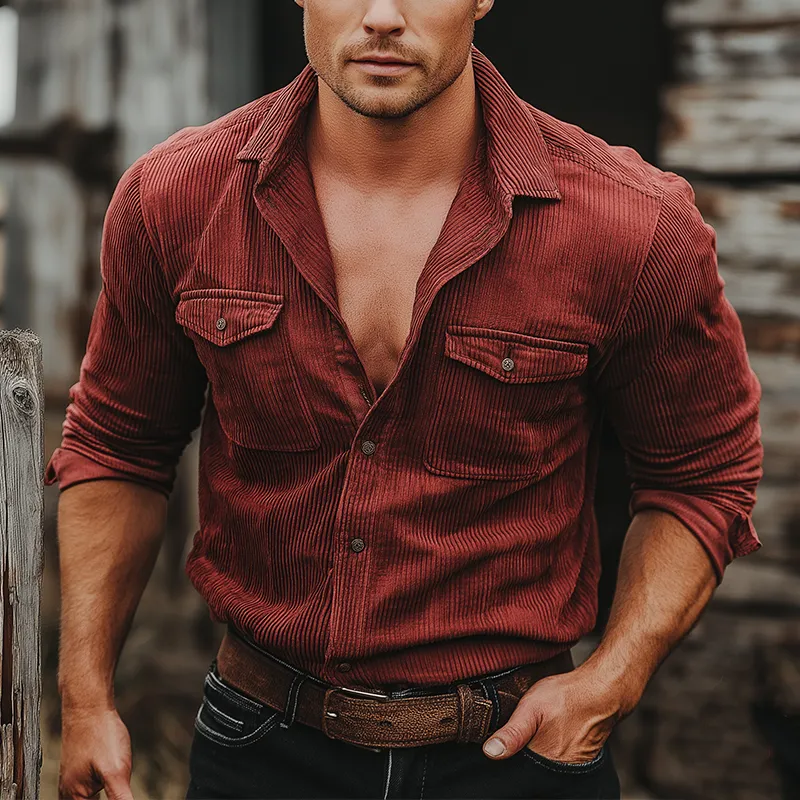 Men's Retro Corduroy Button-Up Shirt MTA1963K0P sold by Manly product image thumbnail 2