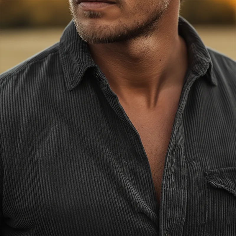 Men's Retro Glossy Corduroy Button-Up Shirt MTA1979K7P sold by Manly product image thumbnail 3