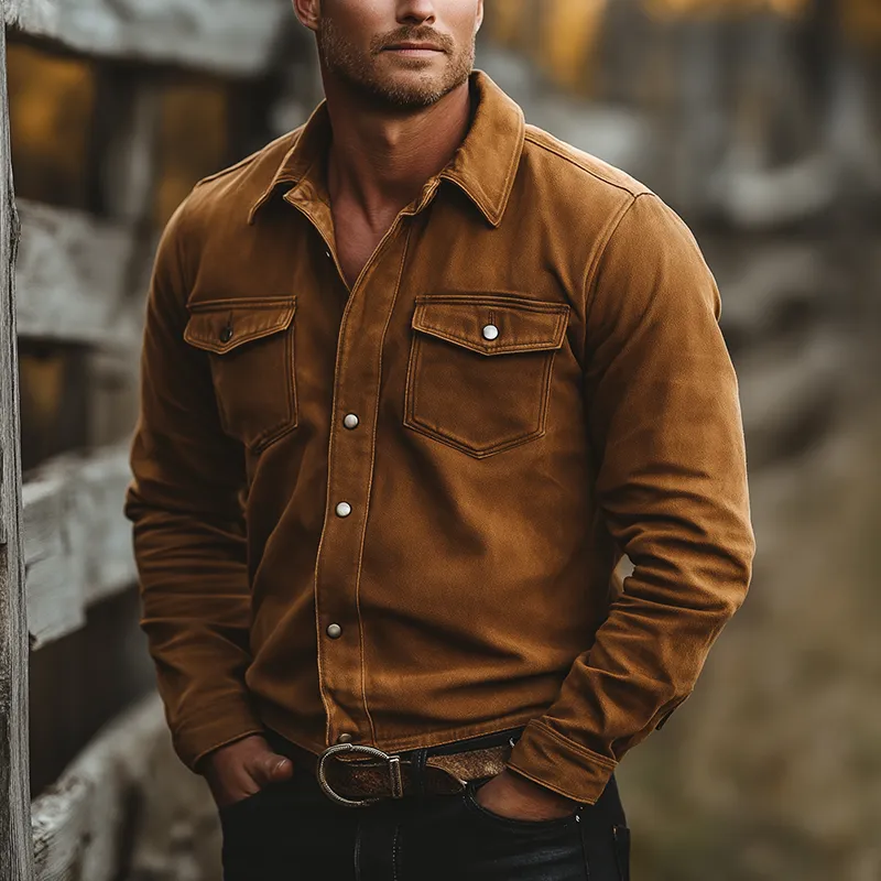 Men's Winter Retro Faux Suede Button Shirt MTA1915K9P sold by Manly product image thumbnail 2