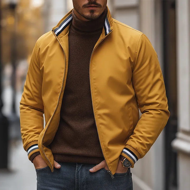 Men's Retro Cotton Blend Ribbed Zipper Jacket MTA1969K0P sold by Manly product image thumbnail 2