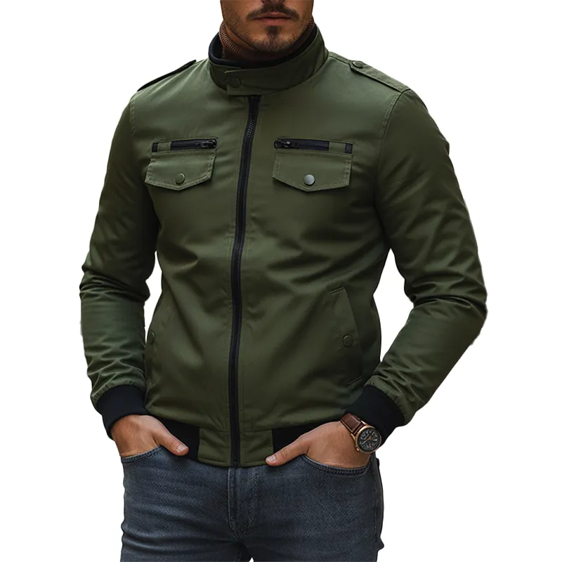 Men's Retro Cotton Blend Multi-Pocket Zipper Jacket MTA1913K3P sold by Manly