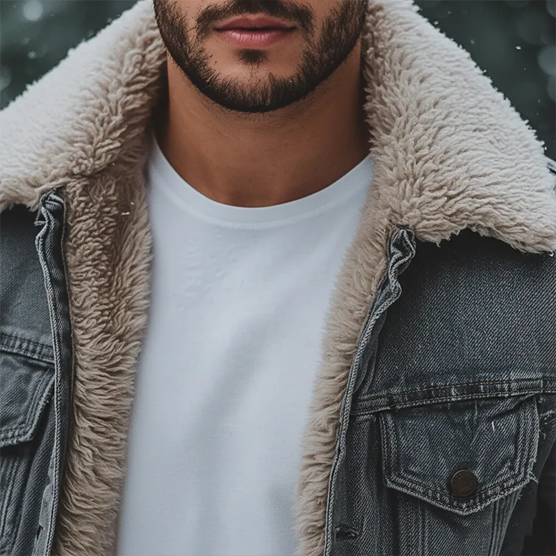 Men's Winter Retro Denim Fur Lined Button Jacket MTA1936K9P sold by Manly product image thumbnail 3