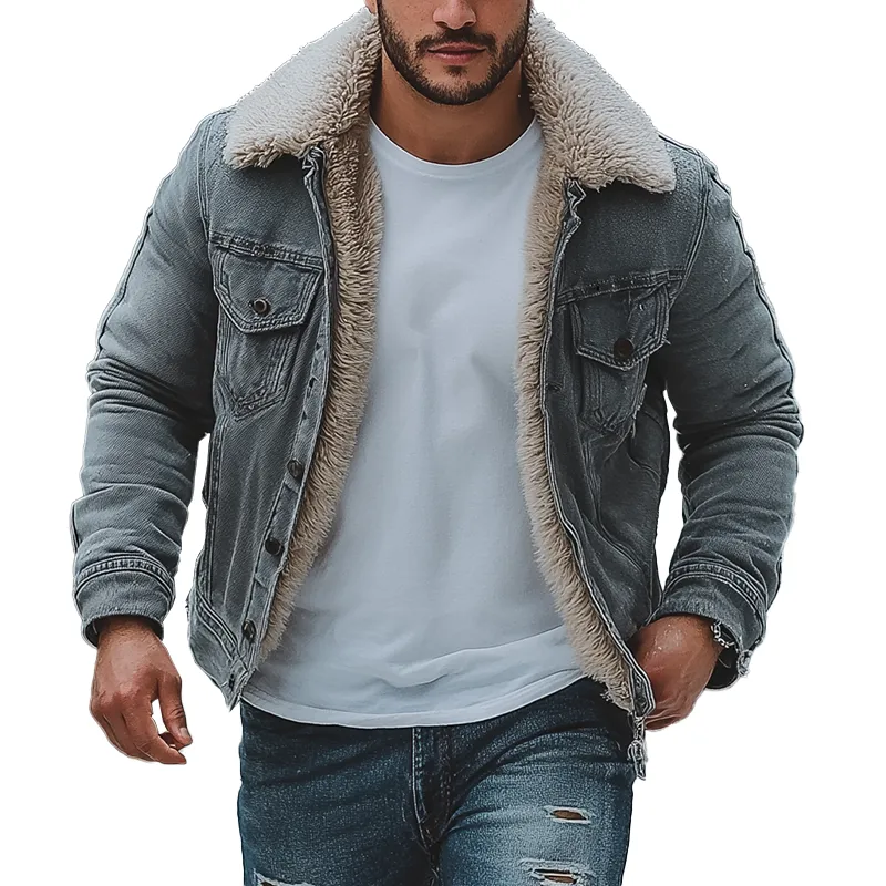 Men's Winter Retro Denim Fur Lined Button Jacket MTA1936K9P sold by Manly