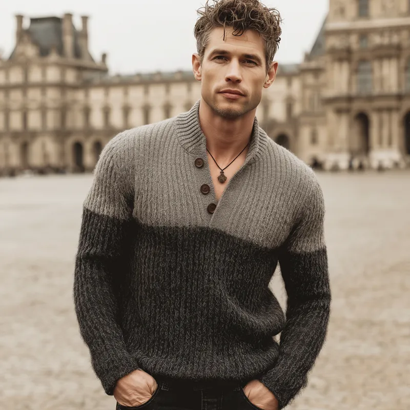 Men's Urban Fashion Gray Color Block Slim Fit Knit Sweater MTA1904K5U sold by Manly product image thumbnail 5