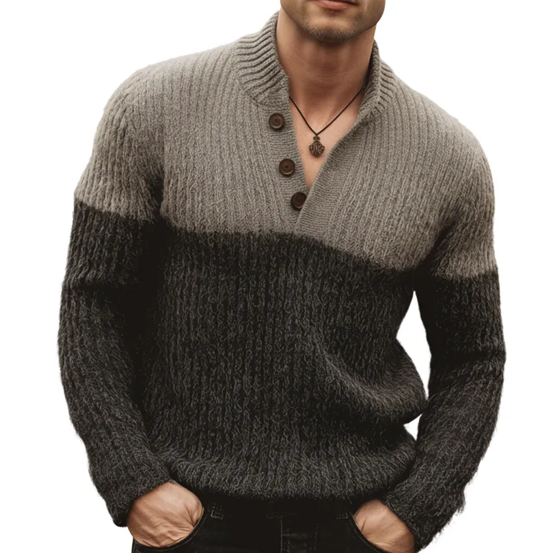 Men's Urban Fashion Gray Color Block Slim Fit Knit Sweater MTA1904K5U sold by Manly
