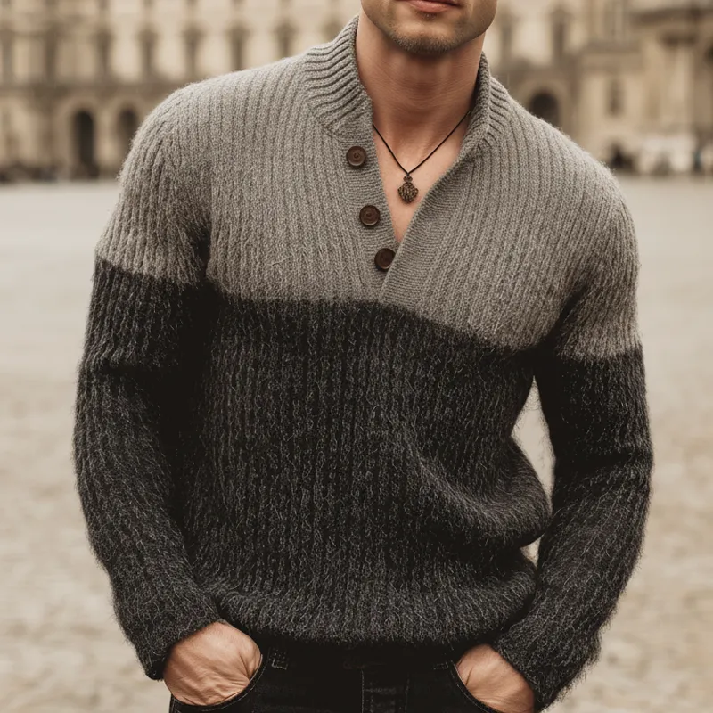 Men's Urban Fashion Gray Color Block Slim Fit Knit Sweater MTA1904K5U sold by Manly product image thumbnail 2