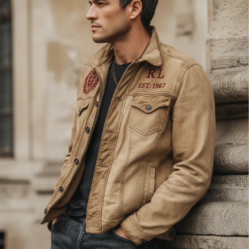 Men's Urban Retro Suede Embroidered Lapel Jacket MTA1917K7U sold by Manly product image thumbnail 5