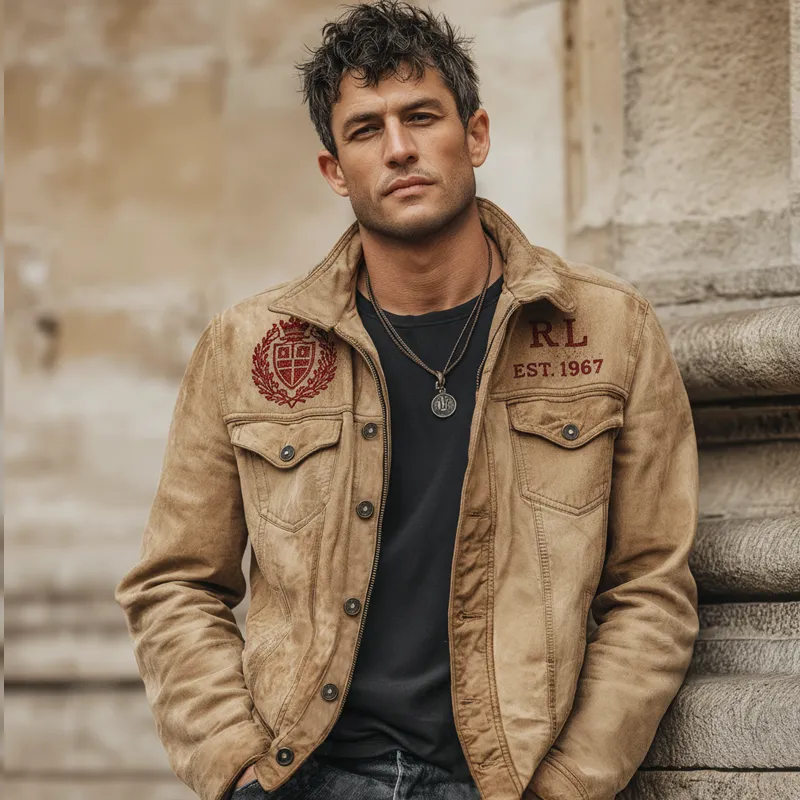 Men's Urban Retro Suede Embroidered Lapel Jacket MTA1917K7U sold by Manly product image thumbnail 2