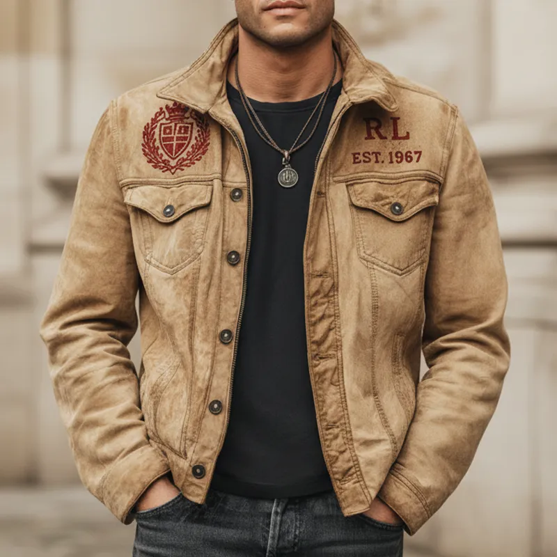 Men's Urban Retro Suede Embroidered Lapel Jacket MTA1917K7U sold by Manly product image thumbnail 3