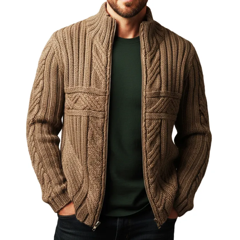 Men's Classic Jacquard Textured Stand Collar Zipper Knit Cardigan MTA1957K1U sold by Manly