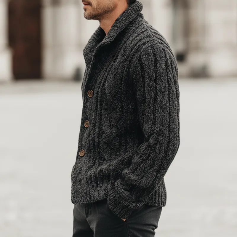 Men's Urban Dark Gray Textured Jacquard Buttoned Knit Cardigan MTA1996K6U sold by Manly product image thumbnail 3