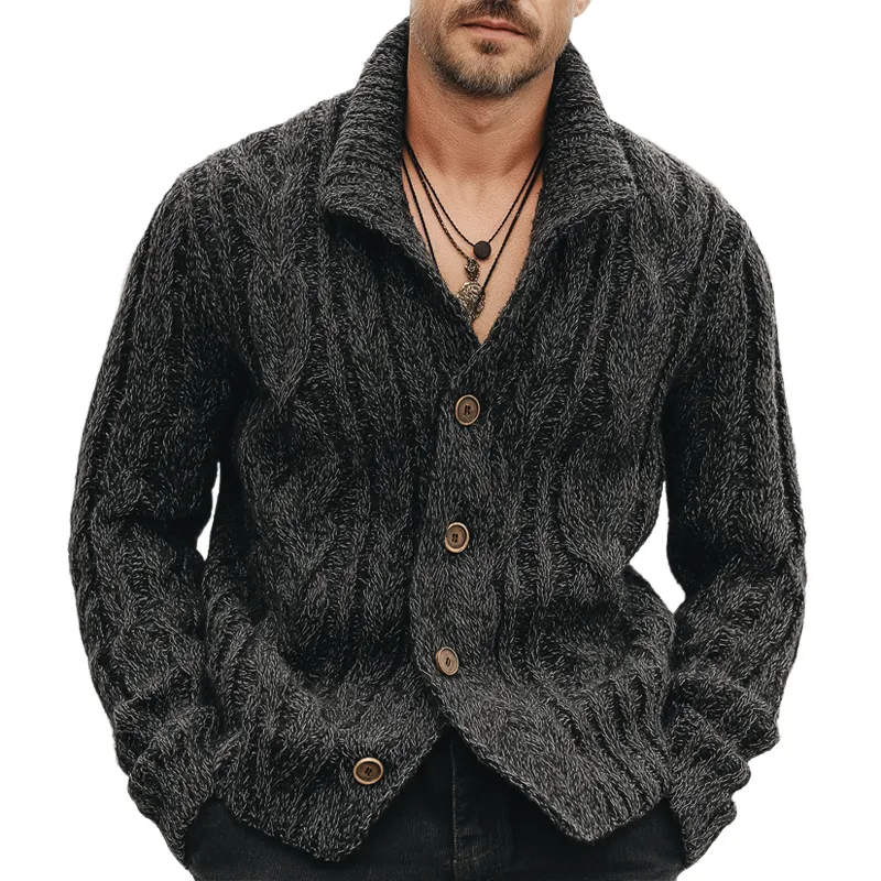 Men's Urban Dark Gray Textured Jacquard Buttoned Knit Cardigan MTA1996K6U sold by Manly