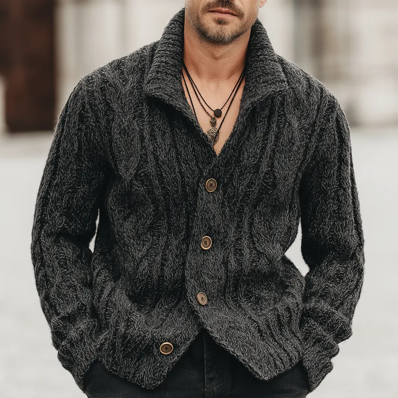 Men's Urban Dark Gray Textured Jacquard Buttoned Knit Cardigan MTA1996K6U sold by Manly product image thumbnail 2