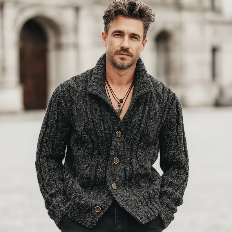 Men's Urban Dark Gray Textured Jacquard Buttoned Knit Cardigan MTA1996K6U sold by Manly product image thumbnail 5