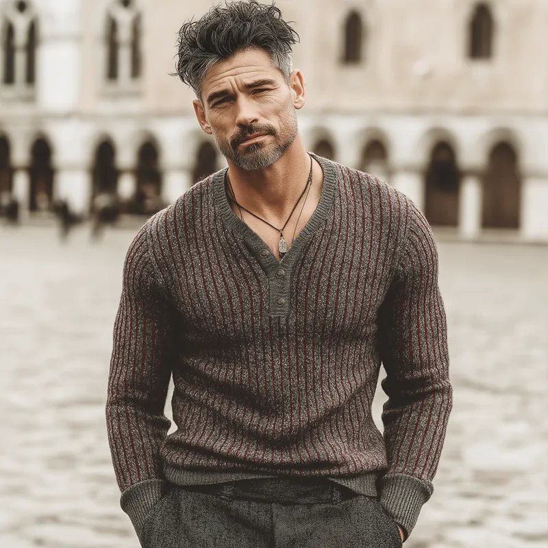 Men's Urban Business V-Neck Striped Knit Sweater MTA1933K7U sold by Manly product image thumbnail 4