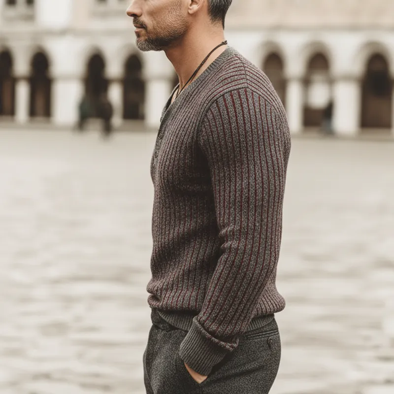 Men's Urban Business V-Neck Striped Knit Sweater MTA1933K7U sold by Manly product image thumbnail 3