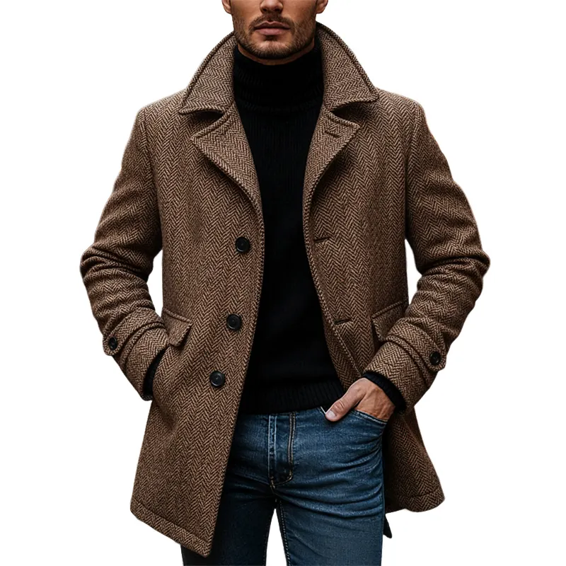 Men's Herringbone Vintage-style Mid-length Coat MTA1993K6X sold by Manly