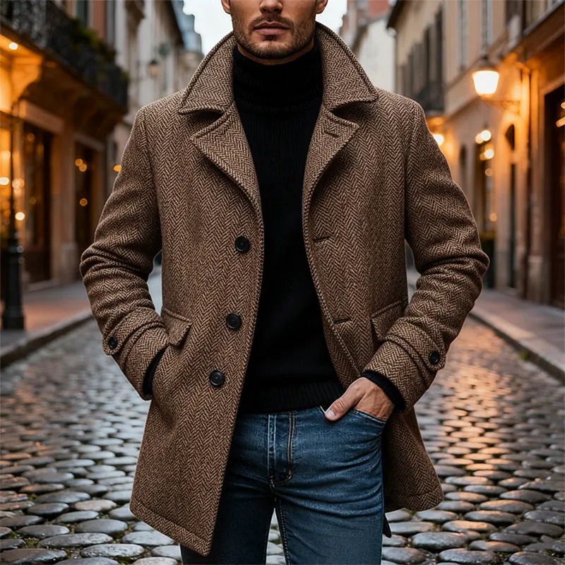 Men's Herringbone Vintage-style Mid-length Coat MTA1993K6X sold by Manly product image thumbnail 3